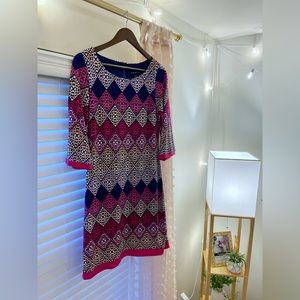 Tribal Diamond Pattern Multi-Colored Double-Lined Dress